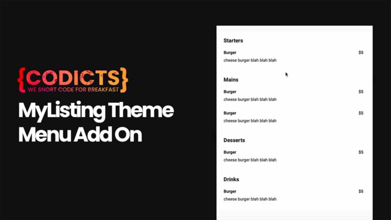 CODICTS MyListing Theme Menu Add-On Plugin