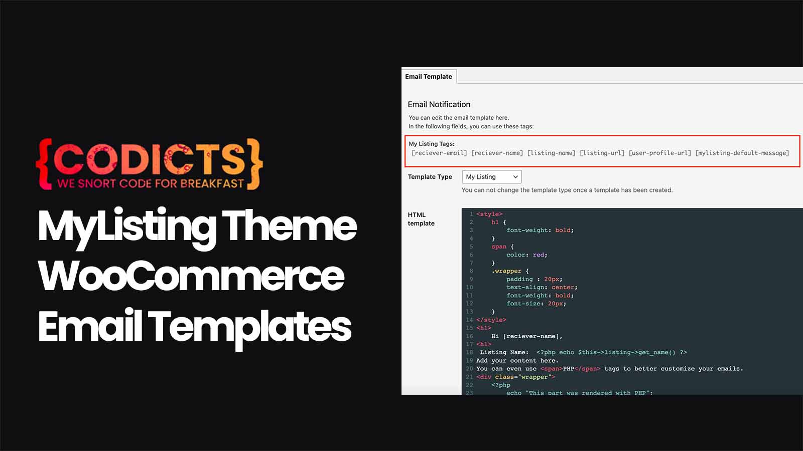{CODICTS} MyListing Theme - WooCommerce Email Templates