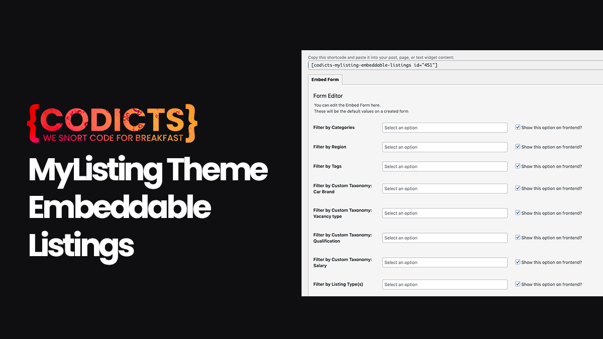 {CODICTS} MyListing Theme - Embeddable Listings