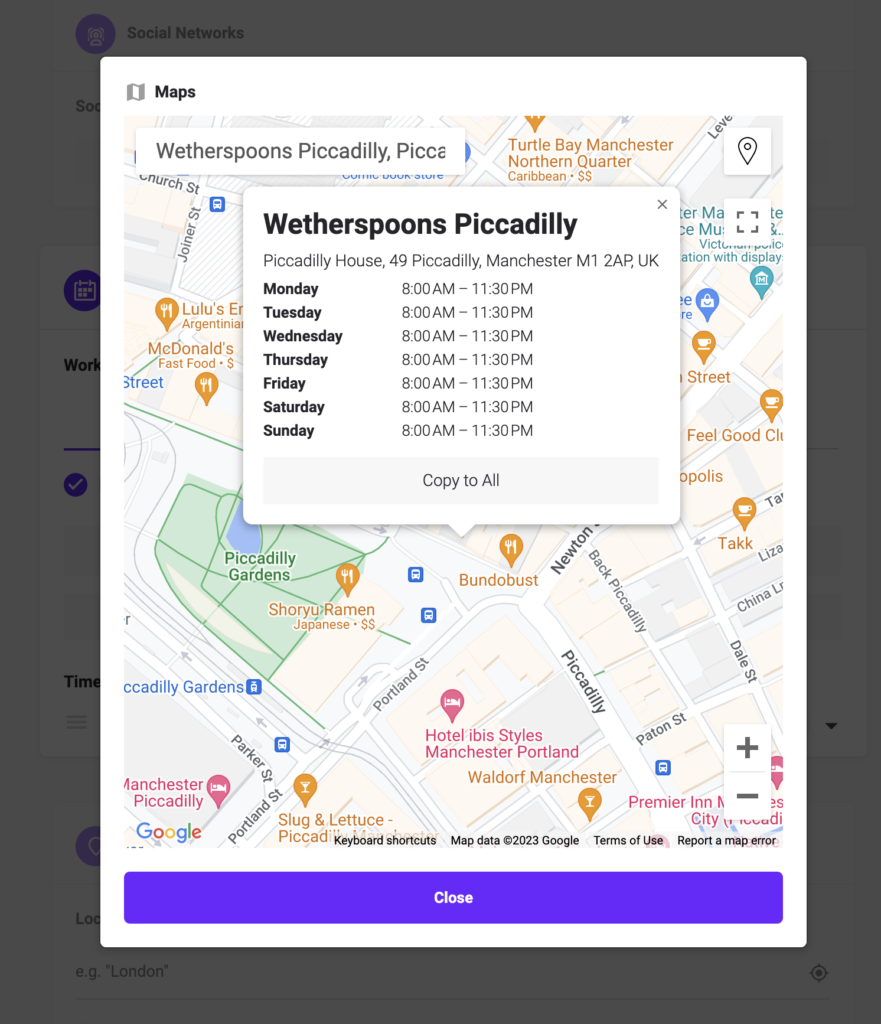 Copy opening hours from Google Maps - CoDicts MyListing Theme Work Hours Pro