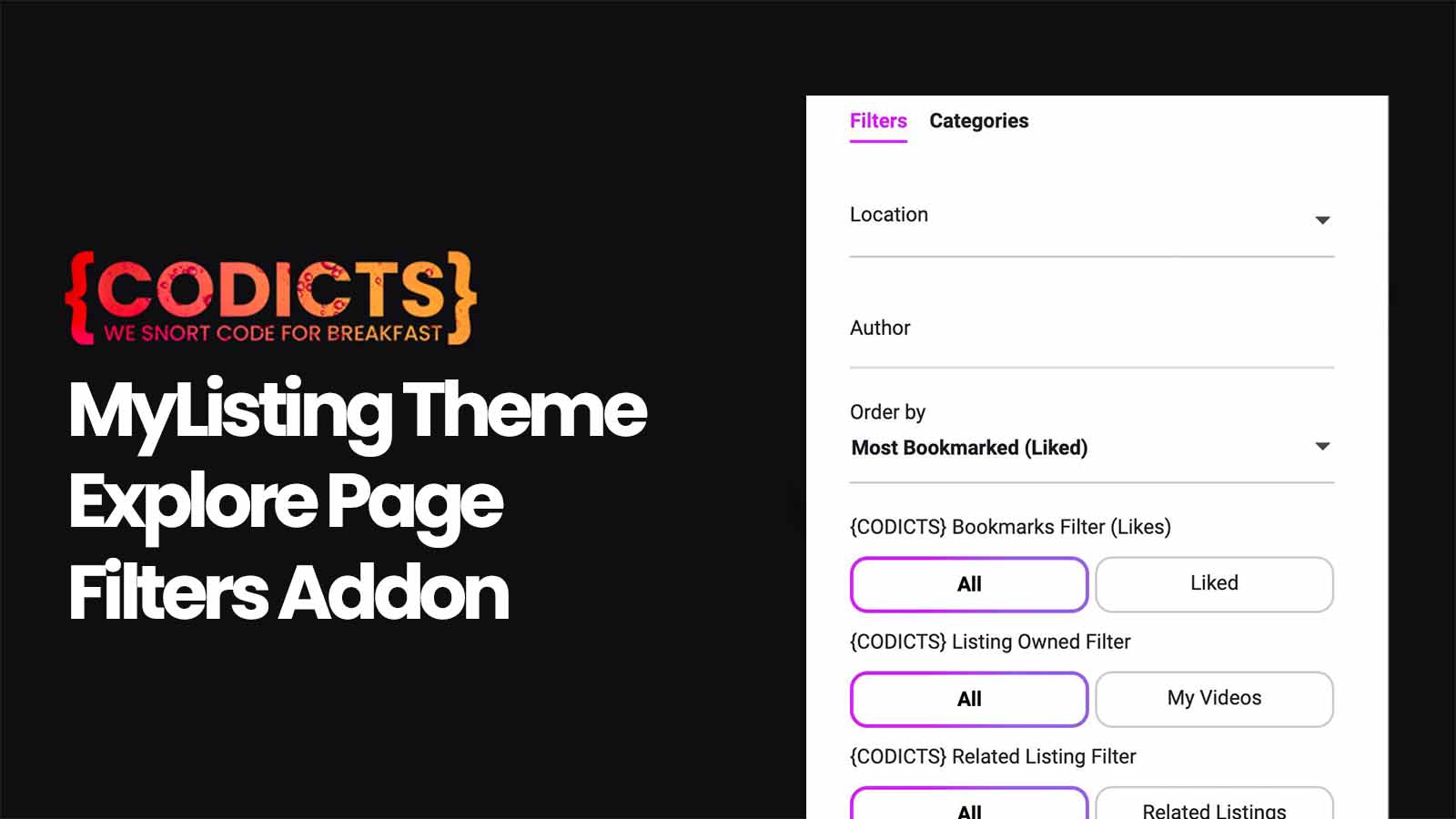 {CODICTS} MyListing Theme - Explore Page Filters Addon