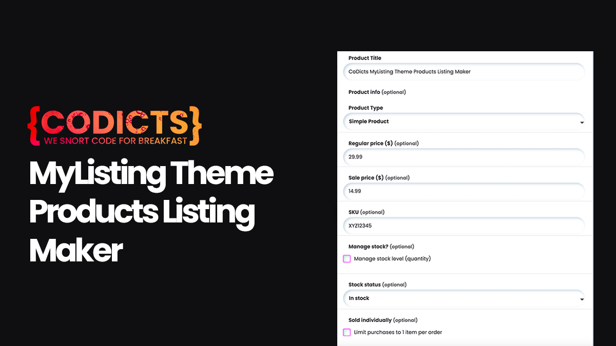 {CODICTS} MyListing Theme - Products Listing Maker