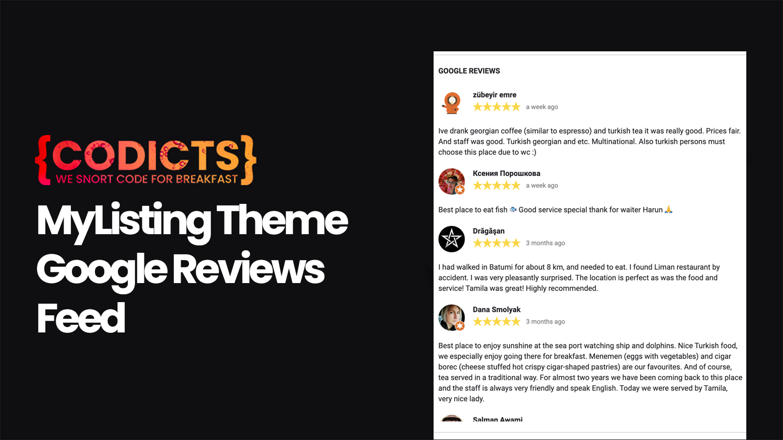 {CODICTS} MyListing Theme - Google Reviews Feed