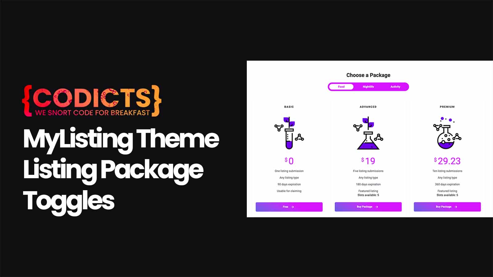 {CODICTS} MyListing Theme - Listing Package Toggles