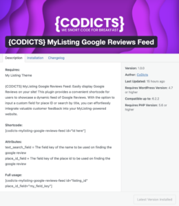 {CODICTS} MyListing Theme Google Reviews Feed