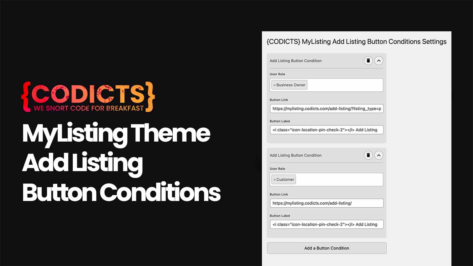 {CODICTS} MyListing Theme - Add Listing Button Conditions