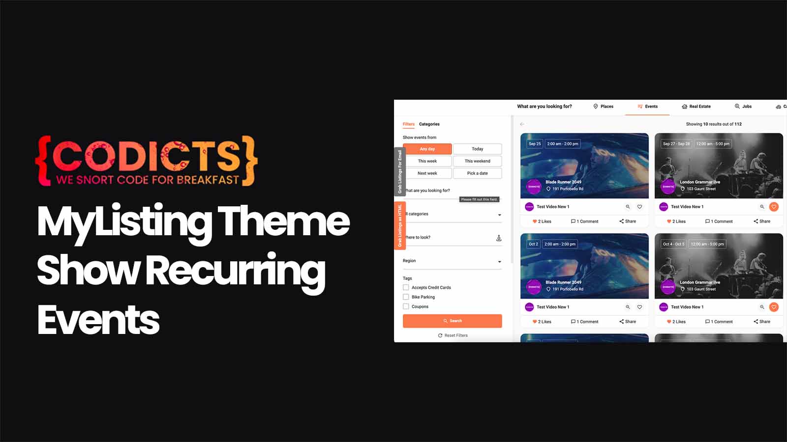 {CODICTS} MyListing Theme - Show Recurring Events