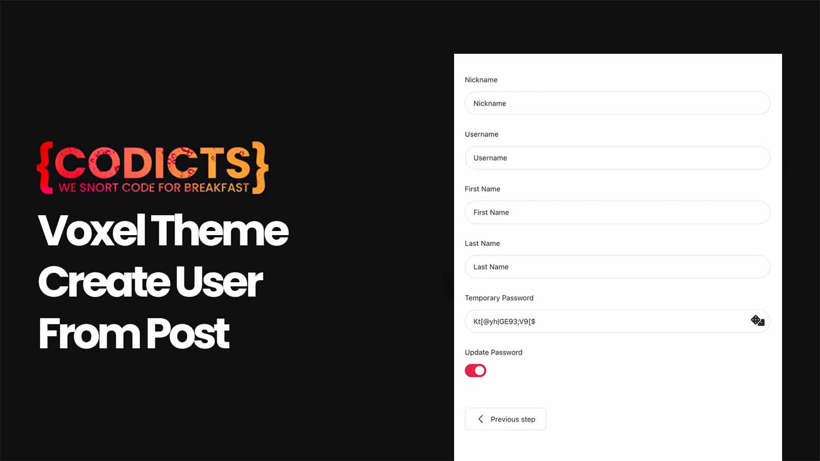 {CODICTS} Voxel Theme - Create User From Post