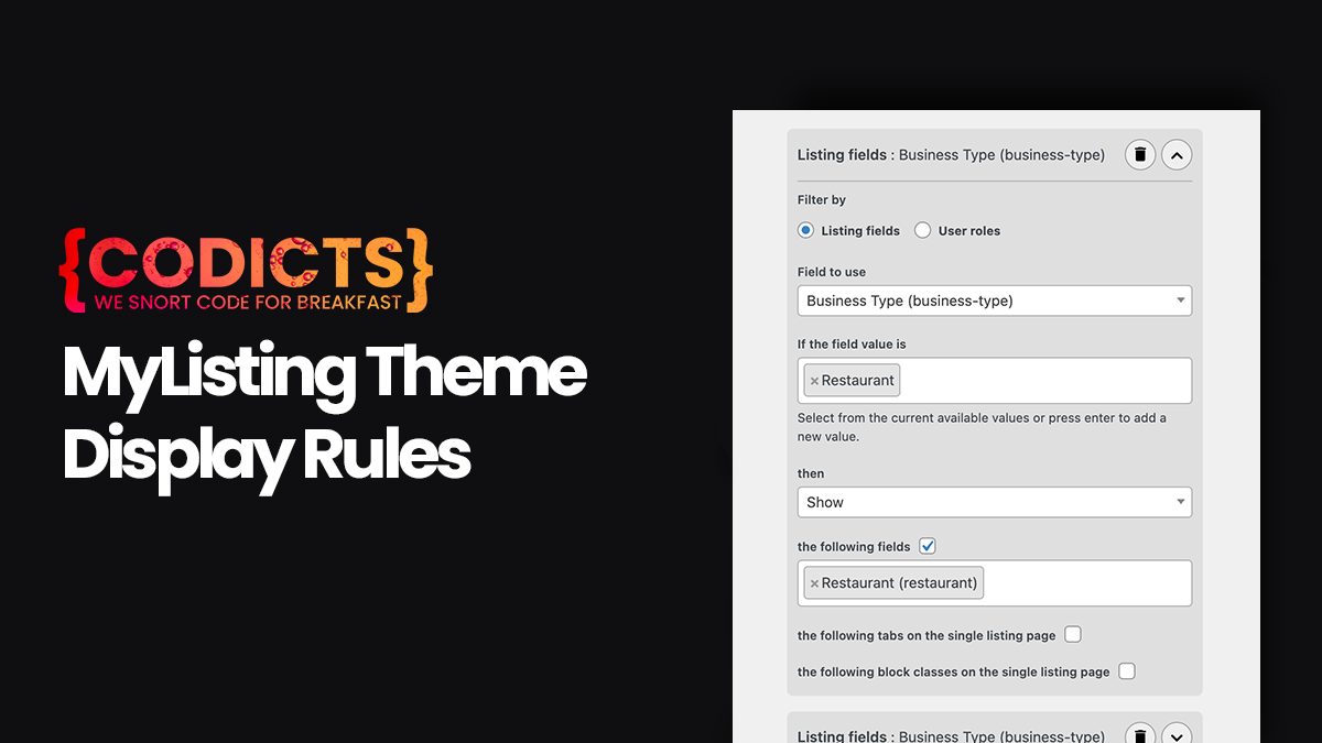 {CODICTS} MyListing Theme - Display Rules