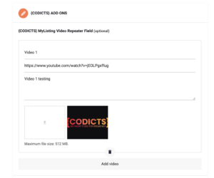 {CODICTS} MyListing Theme Video Repeater Field