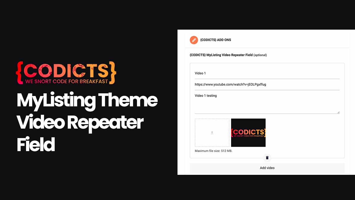 {CODICTS} MyListing Theme - Video Repeater Field