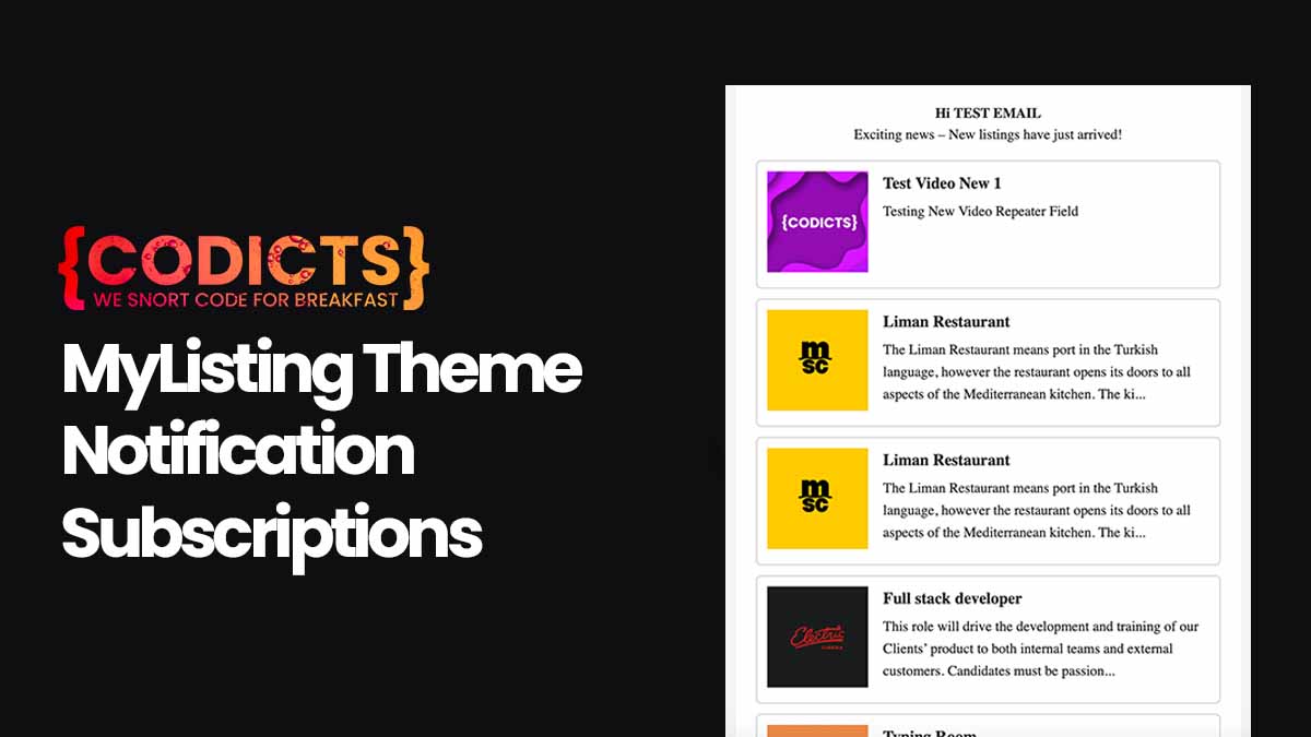 {CODICTS} MyListing Theme - Notification Subscriptions