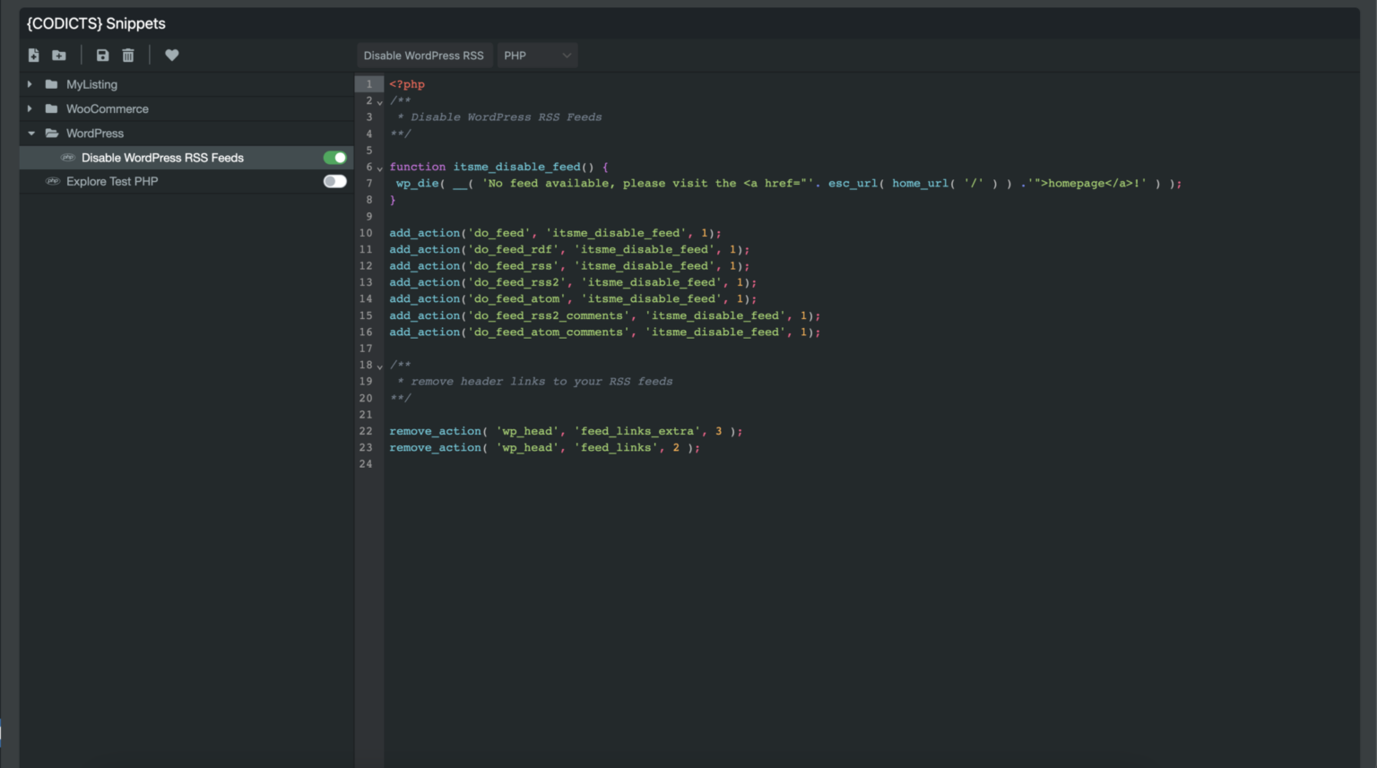 CoDicts Snippets WordPress Code Snippet Plugin