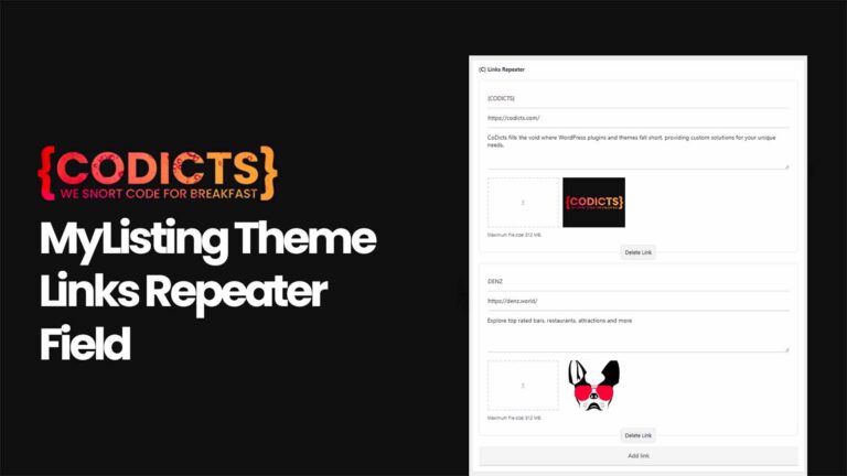 CODICTS MyListing Theme Links Repeater Field Add-On Plugin