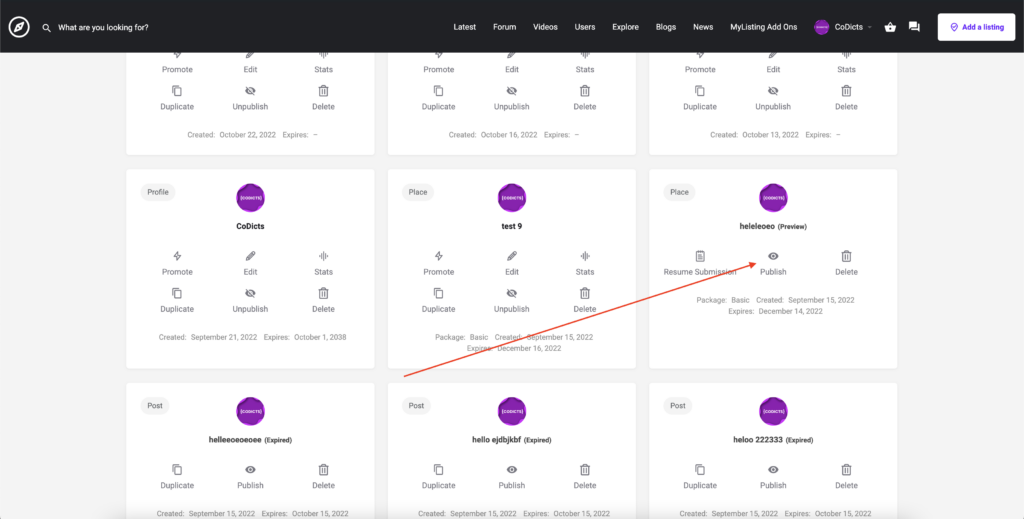 CODICTS MyListing Theme Publish Unpublish Listings 2 - {CODICTS} MyListing Theme - Payment First Add Listing Flow - CoDicts